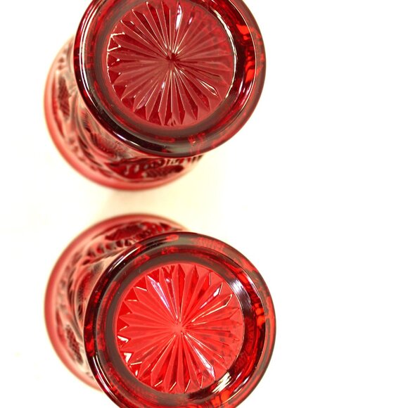 MOSSER RUBY RED GLASS PITCHER & (2) TUMBLERS INVERTED THISTLE PATTERN VINTAGE - Picture 5 of 10